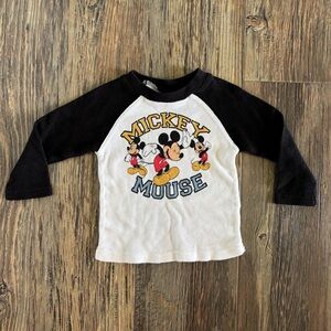 Vtg Wonderful World Of Disney Raglan Waffle Knit L/S Shirt Size 24 Months Mickey
